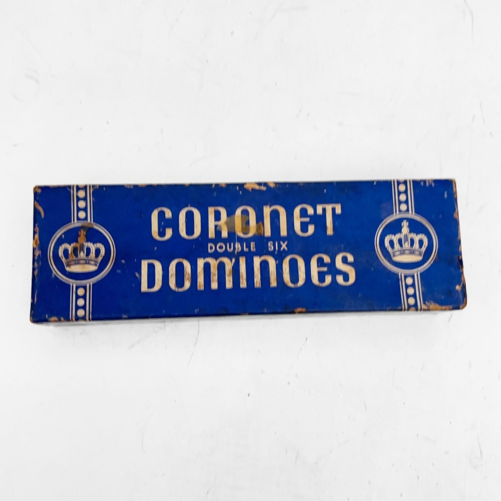 VTG MCM Coronet Double Six Wooden Dominoes in Factory Box